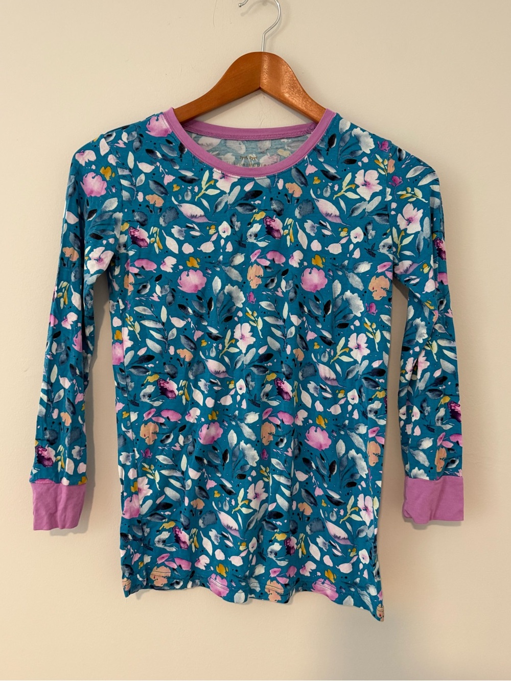 Little Sleepies Blue Floral Long Sleeve Pajama Set with Pink Trim - Picture 2 of 6